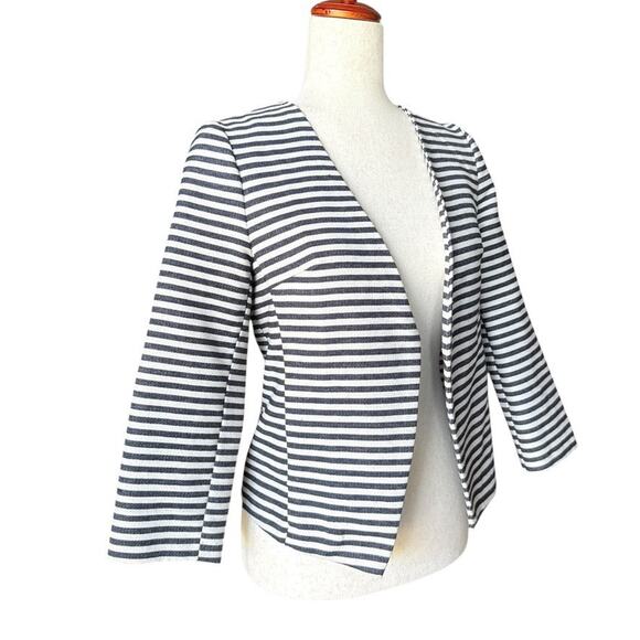 BCNU Nordstrom Navy White Striped Open Front Blazer Jacket Size Small Nautical - Picture 2 of 9